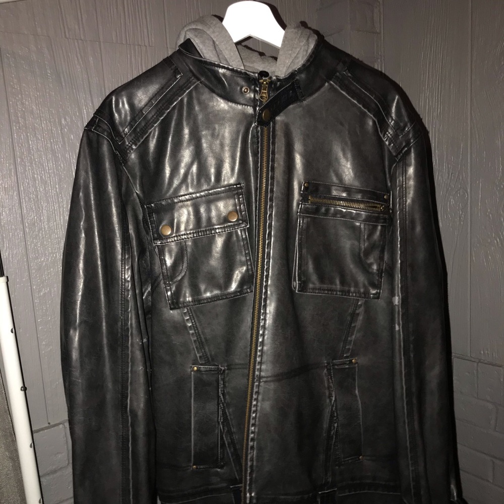 EMPRA Leather Jacket w/ Grey Hood